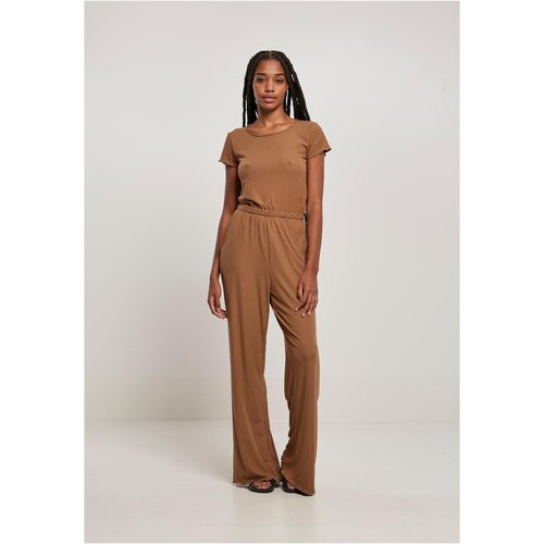 Urban Classics Ladies Rib Wid Leg Jumpsuit darktaupe XXL