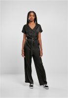 Urban Classics Ladies Satin Wide Leg Belt Jumpsuit