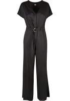 Urban Classics Ladies Satin Wide Leg Belt Jumpsuit