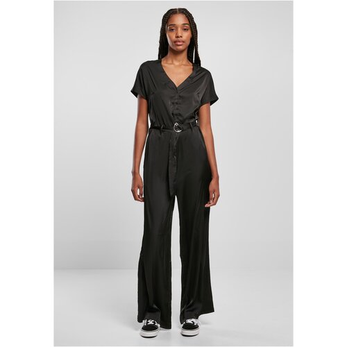 Urban Classics Ladies Satin Wide Leg Belt Jumpsuit black 5XL