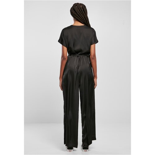 Urban Classics Ladies Satin Wide Leg Belt Jumpsuit black 5XL