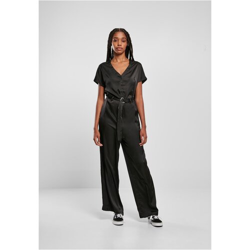 Urban Classics Ladies Satin Wide Leg Belt Jumpsuit black 5XL