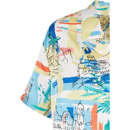 Urban Classics Ladies AOP Satin Resort Shirt softyellowvacation 3XL
