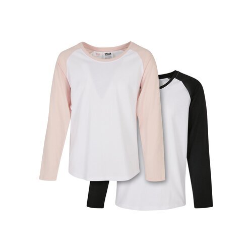 Urban Classics Kids Girls Contrast Raglan Longsleeve 2-Pack white/pink+white/black 134/140