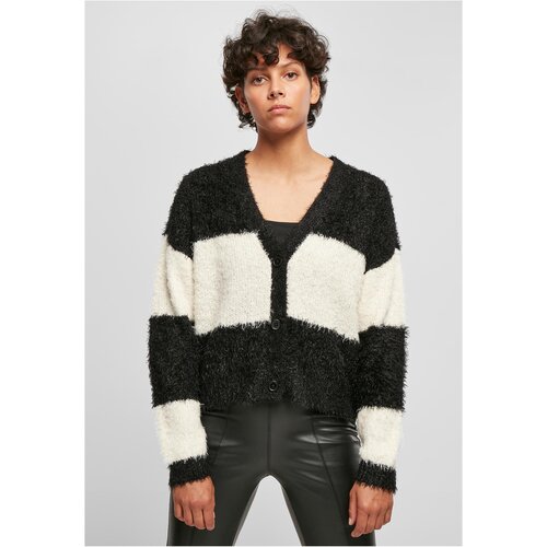 Urban Classics Ladies Short Oversized Feather Cardigan black/whitesand L