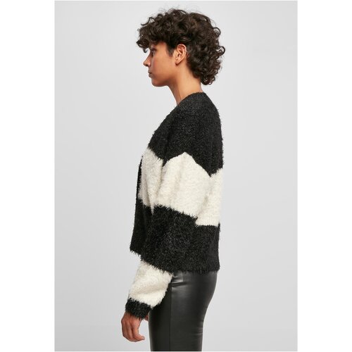 Urban Classics Ladies Short Oversized Feather Cardigan black/whitesand L