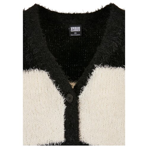 Urban Classics Ladies Short Oversized Feather Cardigan black/whitesand L