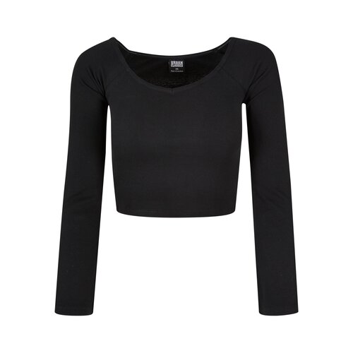 Urban Classics Ladies Short Rib Wide V-Neck Longsleeve black 3XL