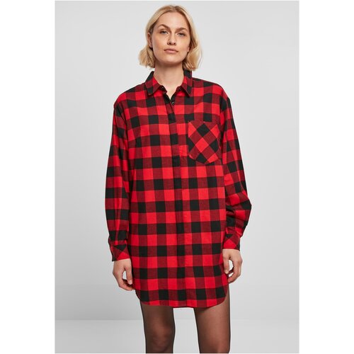 Urban Classics Ladies Oversized Check Flannel Shirt Dress black/red S