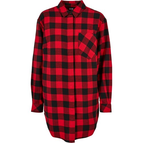 Urban Classics Ladies Oversized Check Flannel Shirt Dress black/red S