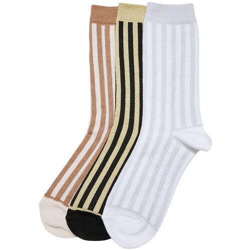 Urban Classics Metallic Effect Stripe Socks 3-Pack black/whitesand/white 47-50