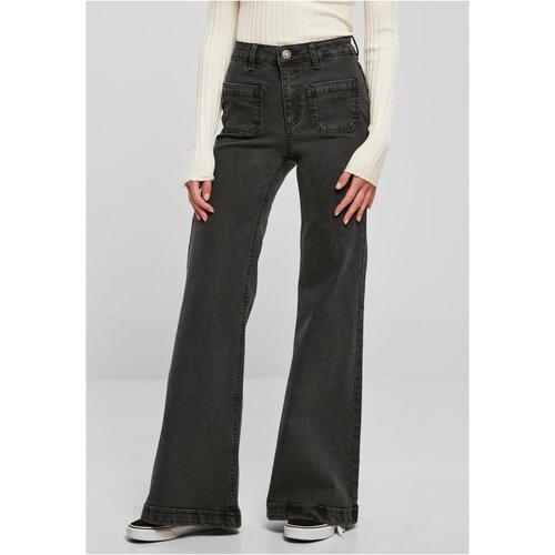 Urban Classics Ladies Vintage Flared Denim Pants black washed 26