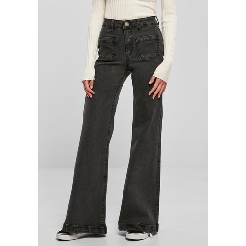 Urban Classics Ladies Vintage Flared Denim Pants black washed 28