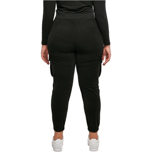 Urban Classics Ladies High Waist Velvet Rib Cargo Sweat Pants black 4XL