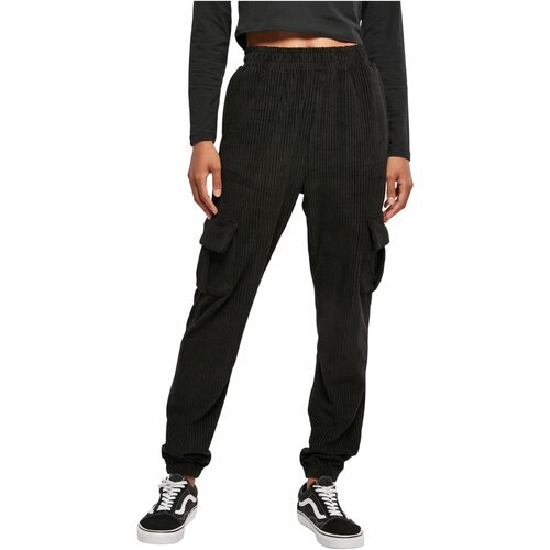 Urban Classics Ladies High Waist Velvet Rib Cargo Sweat Pants black XS