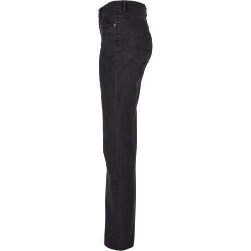 Urban Classics Ladies Highwaist Straight Slit Denim Pants black washed 26