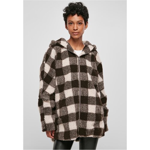 Urban Classics Ladies Hooded Oversized Check Sherpa Jacket pink/brown S