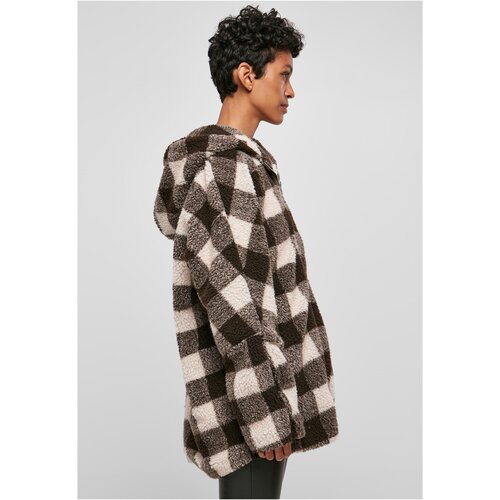 Urban Classics Ladies Hooded Oversized Check Sherpa Jacket pink/brown S