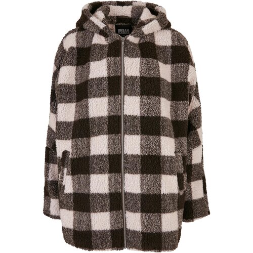 Urban Classics Ladies Hooded Oversized Check Sherpa Jacket pink/brown S