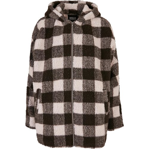 Urban Classics Ladies Hooded Oversized Check Sherpa Jacket pink/brown XS