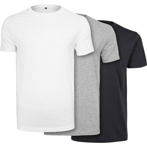 Build Your Brand Light T-Shirt Round Neck 3-Pack white+heather grey+navy XXL