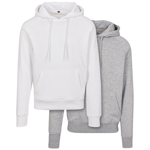 Build Your Brand Raglan Sweat Hoody 2-Pack white+heather grey S