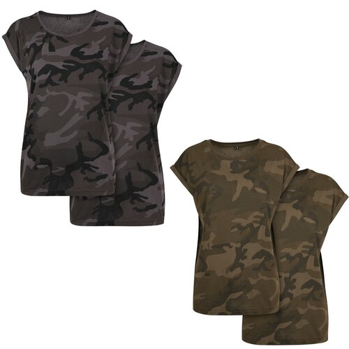 Build Your Brand Ladies Extended Shoulder Camo Tee 2-Pack