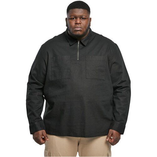 Urban Classics Cotton Linen Half Zip Shirt black 3XL