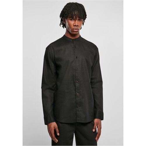 Urban Classics Cotton Linen Stand Up Collar Shirt black M