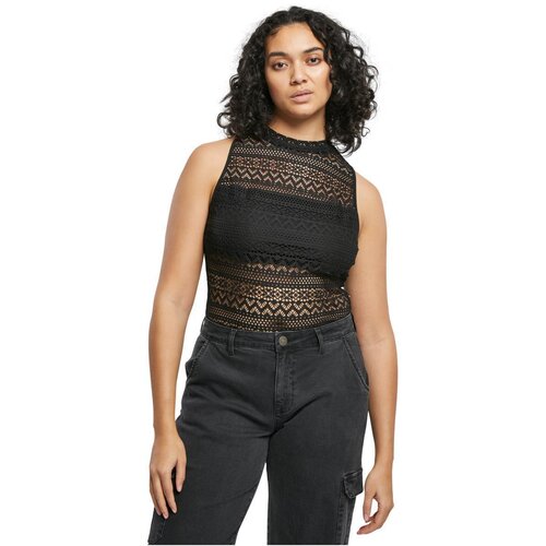 Urban Classics Ladies Crochet Jersey Turtleneck Body black XXL