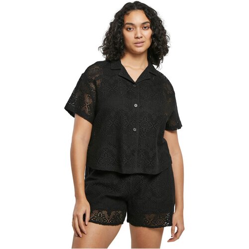 Urban Classics Ladies Crochet Lace Resort Shirt black 4XL