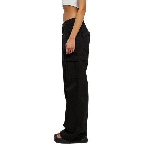 Urban Classics Ladies High Waist Wide Leg Twill Cargo Pants black 28