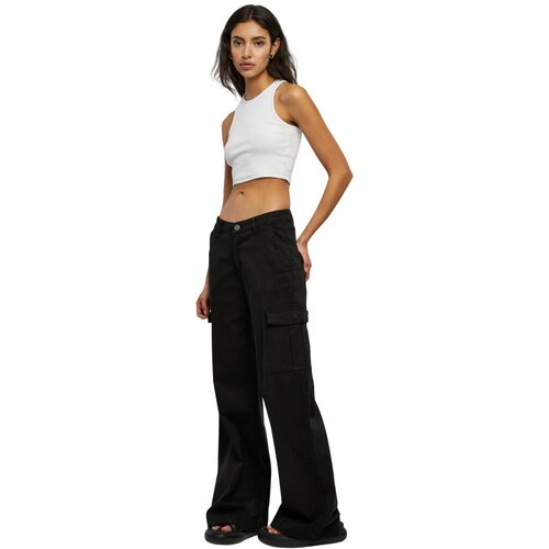 Urban Classics Ladies High Waist Wide Leg Twill Cargo Pants black 28