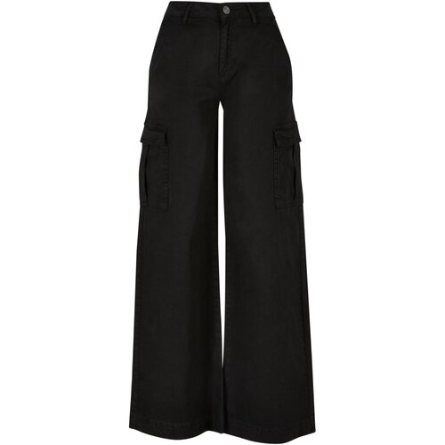 Urban Classics Ladies High Waist Wide Leg Twill Cargo Pants black 28