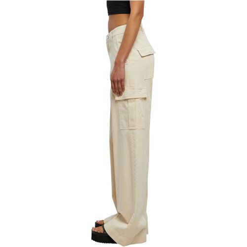 Urban Classics Ladies High Waist Wide Leg Twill Cargo Pants whitesand 29