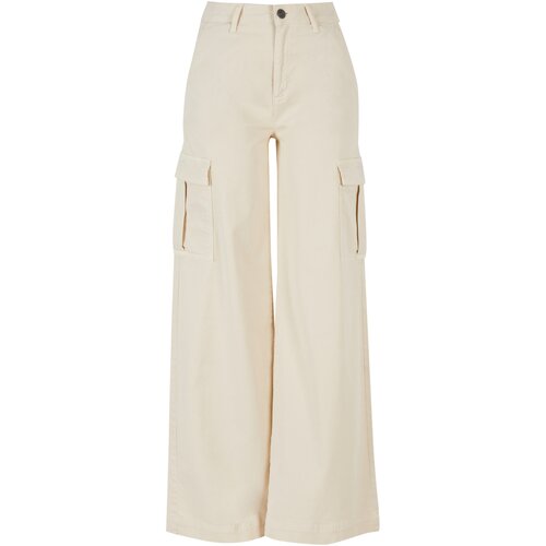 Urban Classics Ladies High Waist Wide Leg Twill Cargo Pants whitesand 29