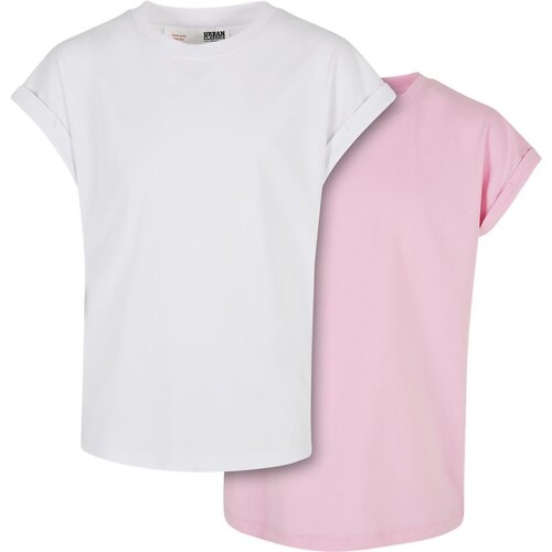 Urban Classics Kids Girls Organic Extended Shoulder Tee 2-Pack white/girlypink 158/164