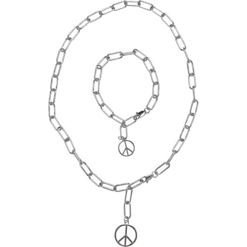 Urban Classics Y Chain Peace Pendant Necklace And Bracelet