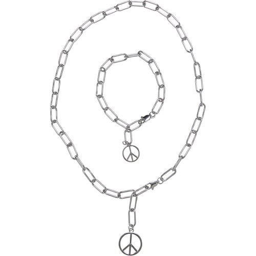 Urban Classics Y Chain Peace Pendant Necklace And Bracelet silver one size