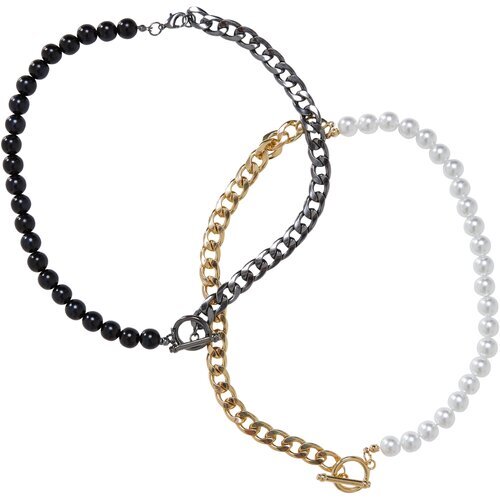 Urban Classics Half Pearl Exchangable Necklace 2-Pack gold/gunmetal one size