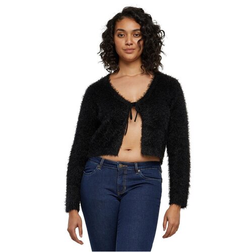 Urban Classics Ladies Tied Cropped Feather Cardigan black 3XL