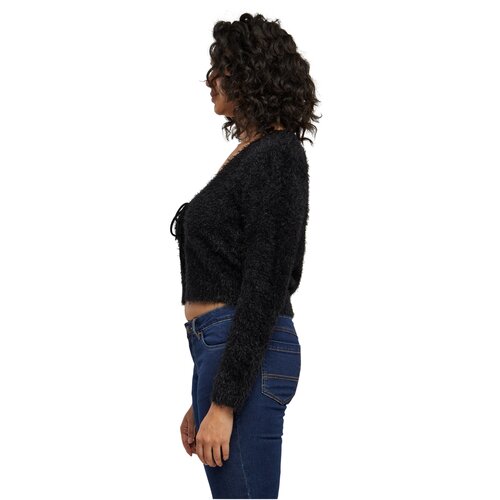 Urban Classics Ladies Tied Cropped Feather Cardigan black 3XL