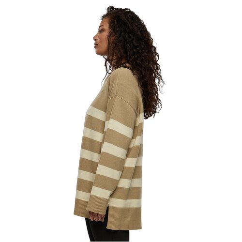 Urban Classics Ladies Striped Knit Crew Sweater wetsand/sand XXL