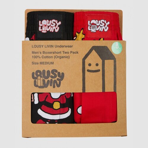 Lousy Livin Boxershorts 2Pack Santa Black & Red L