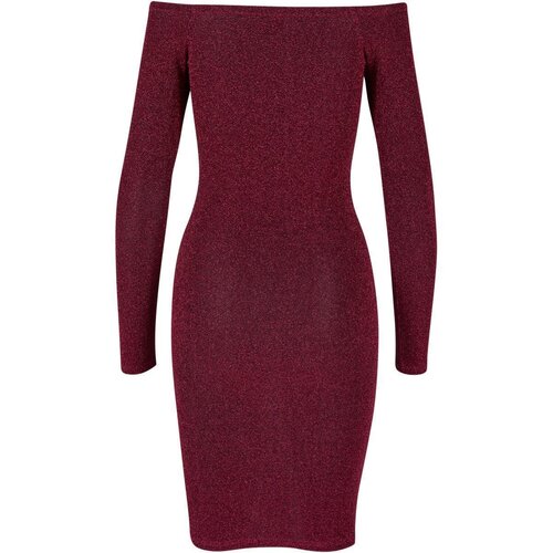 Urban Classics Ladies Off Shoulder Longsleeve Glitter Dress burgundy XS