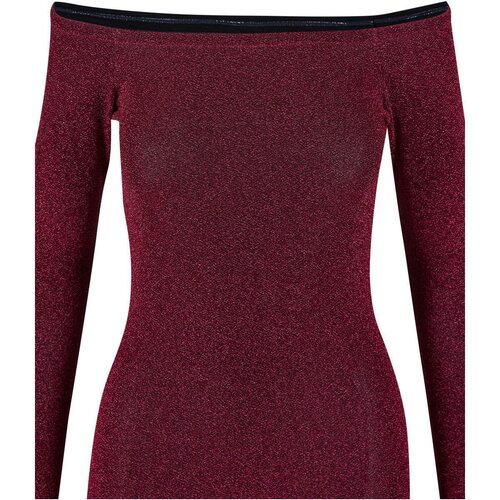 Urban Classics Ladies Off Shoulder Longsleeve Glitter Dress burgundy XS