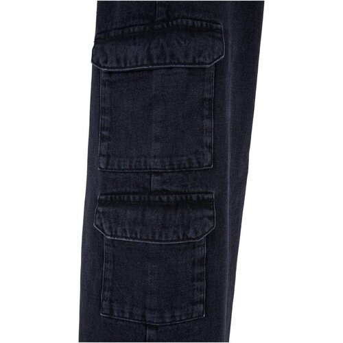 Urban Classics Ladies Mid Waist Cargo Denim Pants black charcoal washed 26