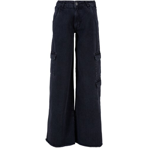 Urban Classics Ladies Mid Waist Cargo Denim Pants black charcoal washed 26