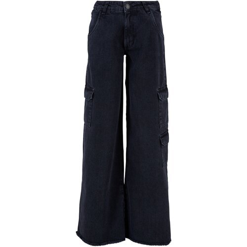 Urban Classics Ladies Mid Waist Cargo Denim Pants black charcoal washed 28