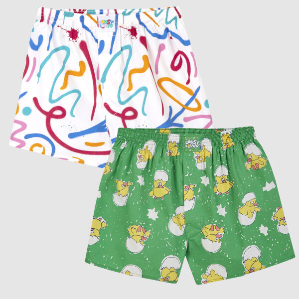 Lousy Livin 2Pack Boxershorts "Kueken & Linen" Green & White S